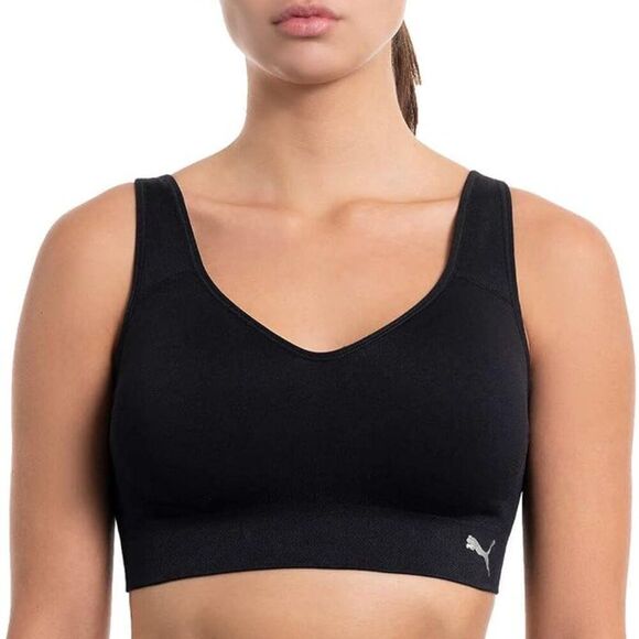 PUMA Black Sports Bra Moisture-Wicking Seamless Breathable Adjustable Large - Picture 1 of 6